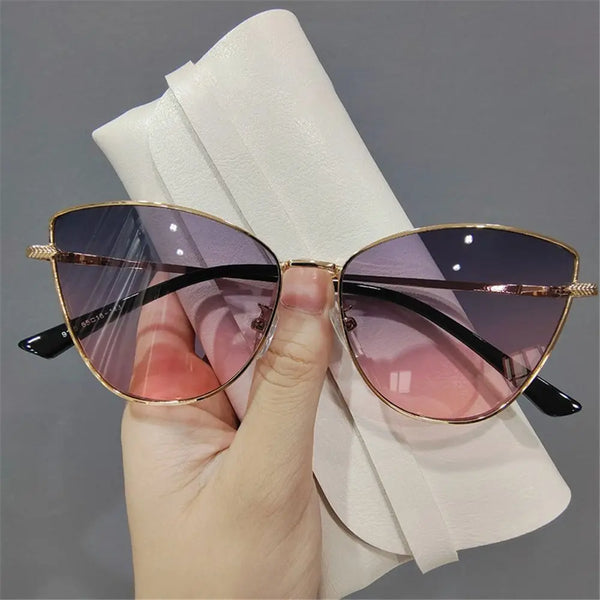 Vintage Cat Eye Sunglasses 2024 Hot Fashion Women Trending Metal Frame Eyewear Popular Shades for Lady UV400
